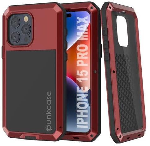 Punkcase Metallhülle für iPhone 15 Pro Max (6,7 Zoll) (2023), robust, Militärqualität, Hartaluminium und TPU-Design mit Displayschutzfolie aus gehärtetem Glas für iPhone 15 Pro Max (6,7 Zoll) (2023),
