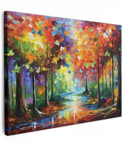MuchoWow© Bilder 80x60 cm Wohnzimmer Deko Modern Wandbild Foto auf Leinwand Bild Schlafzimmer Room Decor Geschenke Kunstdruck - Bunt - Landschaft - Wald - Farben - Natur
