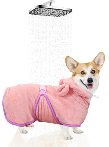 WWUFANC Hundebademantel Super Saugfähig, Schnell Trocknend, Verstellbare Schrumpfbänder Gewährleistet einen Bequemen Sitz des Bademantel Hund, für Große, Mittlere und Kleine Hunde (S)