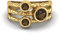 MOONEYE 0,70 Ctw-Runde Rauchquarz Ring mit geteiltem Schaft, gehämmertes geteiltes Band, 925er-Sterlingsilber, Trio-Stein-Ring Gold Vermeil, 52