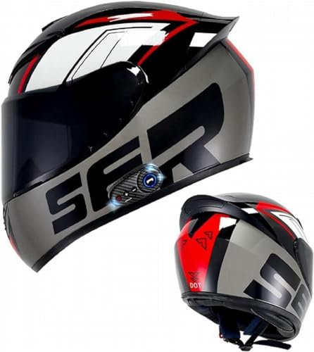 Moto Integrale Casco Bluetooth Moto da Donna con Visiere Colorate Approvato ECE con Microfono per Cuffie con Altoparlante Incorporato S,M(57-58)