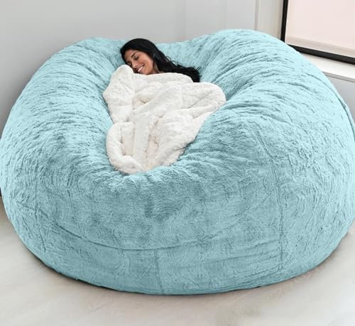 NIBHZ (Keine Füllung) Wohnzimmermöbel für Erwachsene, Riesiger Fell-Sitzsackbezug, Großer Runder, Weicher, Flauschiger Kunstfell-Sitzsackbezug, Lazy Sofa-Bettbezug,Blue-180X90cm
