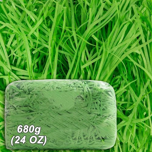Kiddokids Ostergras-Bastelpapier für Osterkörbe und Geschenkverpackungen – Ostergrasfüller für Oster-Party-Dekorationen und Füllstoffe (grün, 680 ml)
