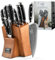 NANFANG BROTHERS Knife Set with Damascus Steel and Block, 9 Pieces Knife Set for Kitchen Block Set
