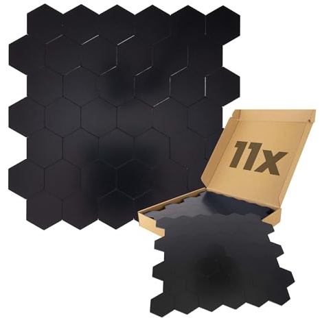 Dalsys 11x Wandpaneele selbstklebend Wabenmuster 1m² Schwarz | Wandverkleidung feuchtigskeitsbeständig, Premium Qualität für Bad und Küche, Wabenmuster