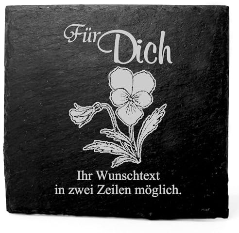 Deko Schiefer Untersetzer personalisiert Wildes Steifmütterchen - Für Dich - 11x11cm Schwarz Bierdeckel Tischdeko Bieruntersetzer Weinuntersetzer
