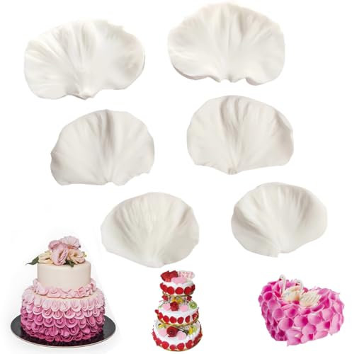 6 Pièces Moules à Fondant en Silicone Sans BPA - Moule à Pétales et Pivoine pour Décoration de Gâteaux, Chocolats, Pâtisserie (Blanc)