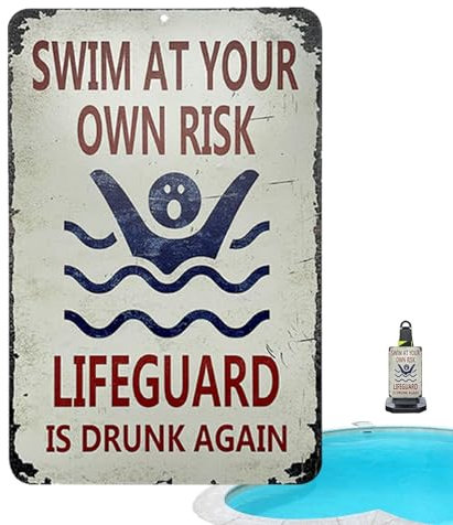 Panneau de piscine amusant en métal, décoration extérieure, texte humoristique, panneau d'avertissement de piscine, look rétro pour piscine extérieure