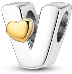 Pandach Damen Charm Anhänger Buchstabe V für Armband 925 Sterling Silber Charms Beads passend für Armband und Halskette, Kompatibel mit Europäischen Armbändern für Frauen Mädchen