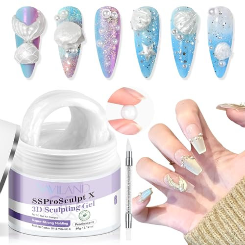 SAVILAND Gel 3D Nail Art: 60 g Gel de Sculpture d'Ongles 3D Perlées, Colle à Ongles Sculpting Professionel U V LED pour Manucure DIY, Nail Design Sculpture