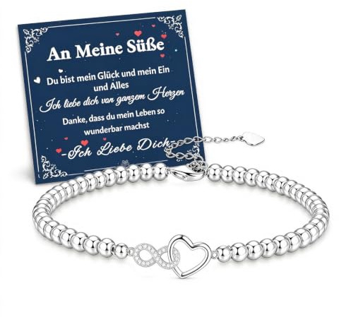 Jbniuay Valentinstagsgeschenk armband damen 925 Sterling Silber mit Romantische Herz- und Unendlichkeitssymbol geschenke für frauen Infinity-Herz-Armband