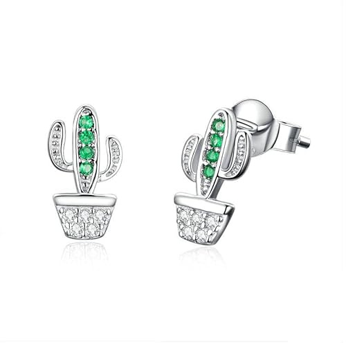 Fajewellery 925 Sterling Silber Kaktus Ohrstecker Kaktus mit Grüner Zirkon Ohrringe für Damen Mädchen