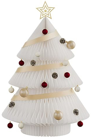 Grande Albero Di Natale A Nido D'ape, Albero Di Natale Di Carta Pieghevole, Alberi A Nido D'ape per Le Feste(White)