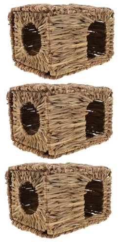 COLLBATH Lot De 3 Nids en Paille Tissés À La Main pour Lapins Niches pour Animaux De Compagnie Cachettes Dintérieur