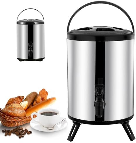 KWIBYBGS Hot and Cold Water Dispenser with Faucet Portable Insulated Beverakettle Stainless Steel Tea Coffee Dispenser/Black/6L