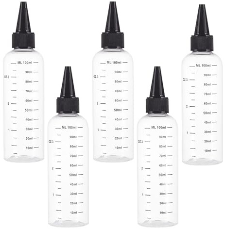 YUNXCNA Quetschflasche, 5 Stück 100ml Transparent Squeeze Flasche mit Skala, Spenderflaschen mit Drehverschluss, Wiederverwendbare Plastik Quetschflaschen, Für Öle, Kleber(Schwarzer Deckel)