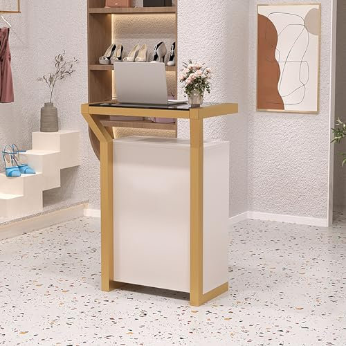 Moderne Empfangstheke mit abschließbaren Schubladen für Büro, Lobby, Schönheitssalon und Supermarkt, Gold-Finish