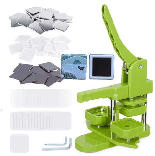 Fridge Magnet Button Maker Machine, Square-Shaped Pin Maker Machine for Refrigerator Magnet, 50mm/1.97 inch DIY Pin Button Press Machine with 100 Sets Button Maker Supplies Fridge Magnet