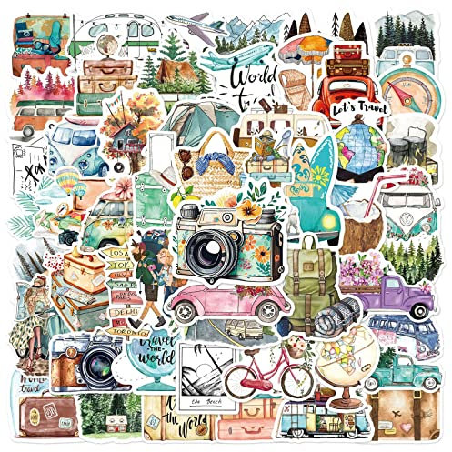 Reiseaufkleber,50 PCS Reisen im Freien Sticker Set Scrapbook Stickers Scrapbook Aufkleber Zubehör Reiseaufkleber in Mini Größe Journaling Zubehör für Notizbuch,Wasserflaschen,Handyhülle,Laptop