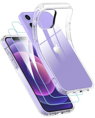 Ruayia Coque pour iPhone 12 Mini, 2 x Verre Trempé Protection écran, Transparente Silicone Case, Antichoc Anti-Jaunissement TPU Anti-Rayures Clear Étui Bumper Souple Cover - 5,4 Pouces - Clair
