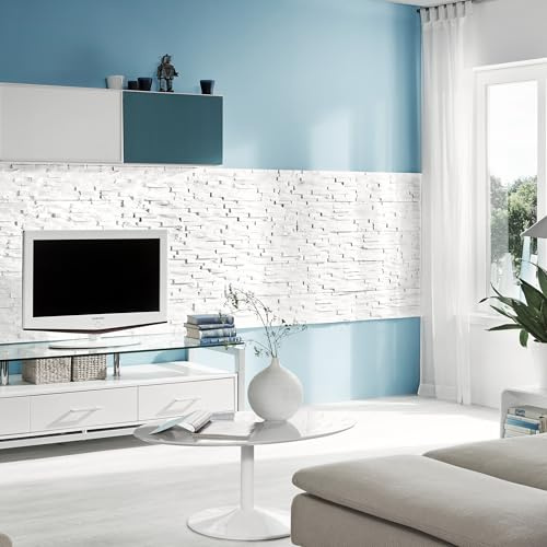 Wallsupply Benevento 3D Wall Panels Natural Stone Effect, cladding, Media Wall Panels, Decorative pannelling kit, Faux Stone White, Foam Thermal Insulation, EPS for Living Room, Bedroom 30pcs 3.15m²