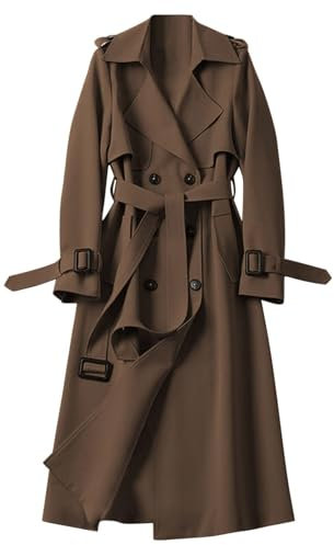 JUZILO Damen Trenchcoat Frühling Wasserdicht Damen Trenchcoat Frühling Zweireiher Langer Mantel Jacke Wasserdicht und Winddicht Leichter Wintermantel Elegant Revers Slim Fit Übergangsjacke mit Gürtel