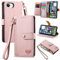 COQUE pour Apple iPhone 16e, avec [Béquille][Blocage RFID][Lanière] Portefeuille en Cuir PU à Motif cœur, pour Apple iPhone 16e-Rose