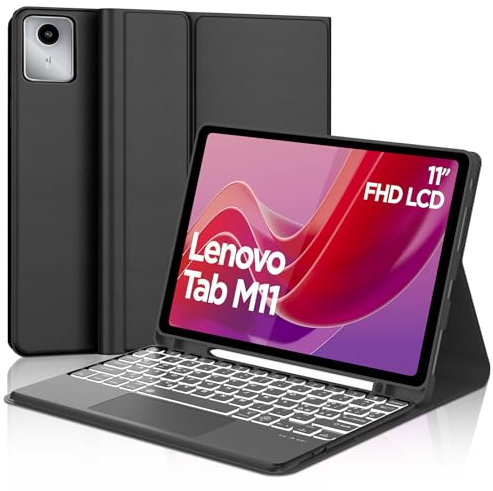 WAVATA Tastiera per Lenovo Tab M11 2024 11 Pollici con Touchpad, TB330/TB331, Custodia Tastiera per Lenovo Tab M11 Retroilluminata Magnetica Bluetooth Staccabile Cover Tastiera QWERTY Layout, Nero