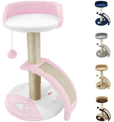 Beltom® KRATZBAUM KLETTERBAUM KATZENKRATZBAUM KATZENBAUM SPIELBAUM 54 cm. Park Spiele - Rosa-Weiß