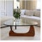 Table Basse Moderne avec Plateau en Verre trempé et Pieds arrondis en Bois Massif, idéale pour Les Salons et Les Chambres
