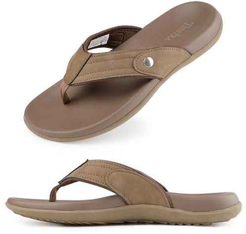 TIESTRA Herren Flip Flops Sommer Zehentrenner Rutschfestet Arch Support Comfy Weich Badelatschen Strand Sandalen Braun Gr. 43