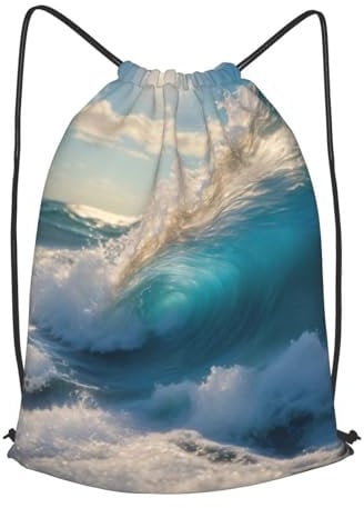 JIPOFD Ocean Sea Wave Rucksack mit Kordelzug, Polyester, für Fitness, Training, Workout