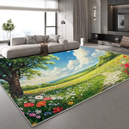 Generisch Teppich Schlafzimmer 60x90 cm Land Garten Kinderteppich Dekoration Carpets Natur Teenager Kurzflor Flanell Teppiche rutschfeste Spielteppiche für Schlafzimmer Wohnzimmer