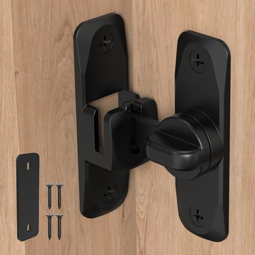 SecureLatch Black Sliding Door Lock, 90/180 Degree Barn Internal Door Latch for Bathroom, Bedroom, Toilet, Small Bolt Lock with 3mm Spacer (Black-1PC)