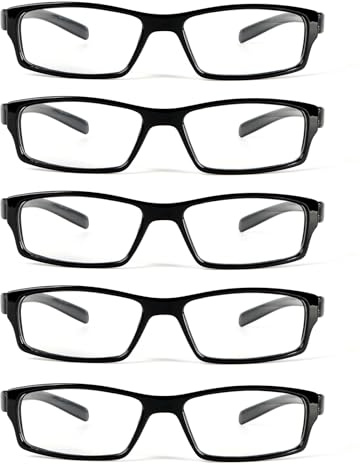 UVTQSSP 5 Pack Lesebrille Ultraleichte Brille Schwarz Lesen Computerbrille Männer Frauen Federscharnier Lesebrillen (5 Pack Schwarz, 1, x)