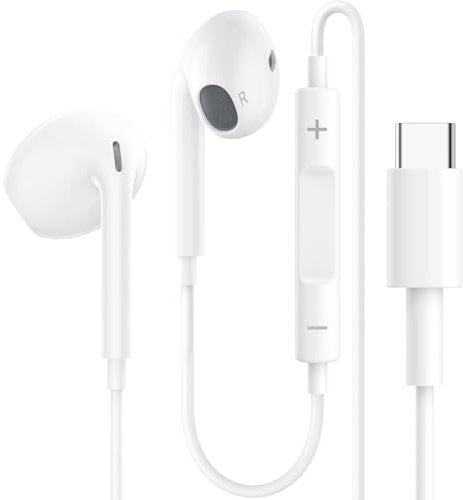 Écouteurs Filaires USB-C pour iPhone 16/15 Écouteurs Intra-Auriculaires Hi-FI Stéréo USB C avec Microphone et Contrôle du Volume pour iPhone 16/15, Samsung S24/S23, iPad et Air - Blancs
