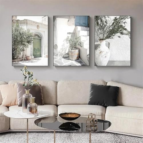 LZJAGXX Italien Apulien Architektur Olivenbaum Grüne Blätter Poster Drucke Leinwand Malerei Nordische Wandkunst Bilder Wohnzimmer Dekor 80x120cmx3 Rahmenlos