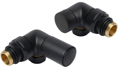 Go Bathrooms Corner Radiator Valves 15mm Matt Black Pair | Pair of 15mm 1/2 inch round top corner radiator valves for central heating systems and towel rails. Matt black finish.