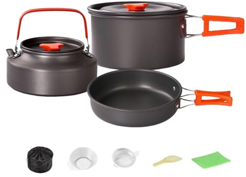 Bohany Camping Cookware - 3-Piece Picnic Cookware, Non-Stick Stackable Pan for Motorhome, Travel, Picnic, Camping, Backpacking, Tailgating, Outdoor Activities