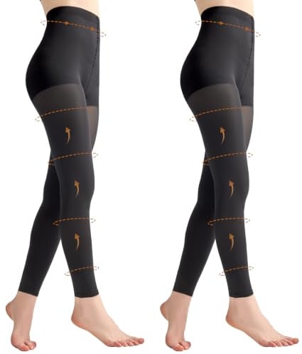 Yilanmy Kompressionsstrumpfhose Damen 80D Shaping Strumpfhosen Ohne Fuss | 2 Paar Blickdichte Shape Stützstrumpfhose Zehenfreie Bauchweg Figurformende Feinstrumpfhosen