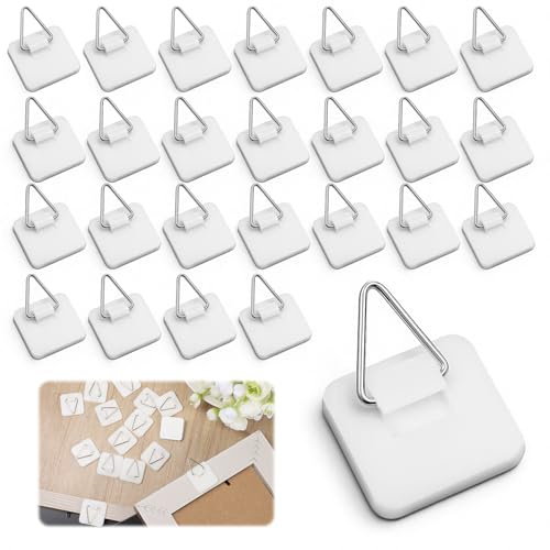 25 PCS Adhesive Picture Hangers Without Nails, Vertical Plate Holders Plastic Sticky Photo Hooks for Photo Frame Foamboard Plate Wall Art Decor, Foamboard Plates Holders, White