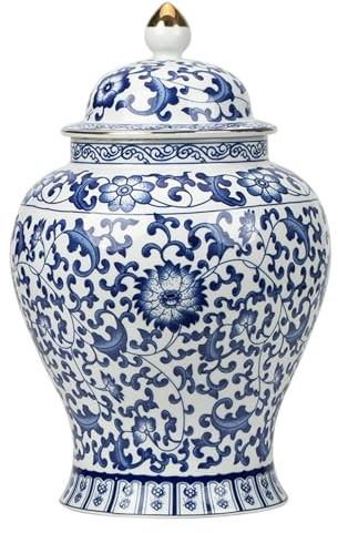 Blaue und weiße Vase, 900 ml/30 oz blau-weißes Ingwerglas aus Keramik im Lotus-Design, dekorative versiegelte Teebehälter für losen Tee, Chinoiserie-Dekor