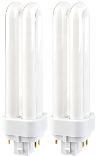 Vryth 2PCS 13W G24q-1 4 Pin Fluorescent Lamp Light Bulbs, 2700K Warm White | 2U Double Tube Energy Saving CFL Light Bulb, Natural White, AC 220-240V PLC 650LM Non-Dimmable For Bathroom, Kitchen