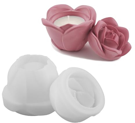 ZIDDAR 3D Rose Flower Holder Molds, Resins Jar with Lid for Making Cup Jewelry Case Tealight Holder Molds