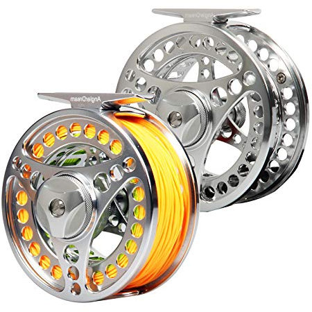 AnglerDream EX-ALC 3/4 5/6 7/8 9/10WT CNC-gefräste große Arbor Fliegenfischrolle mit Schnur Combo 3 5 8 9 WT Fliegenschnur Rückführvorfach, 5/6WT Fly Reel with Line Combo