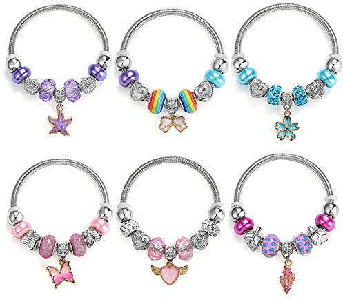 Powerking Armband Mädchen, Pandora Mädchen Schmuck Perlen Armbänder Set Mitbringsel als Geburtstagsgeschenk für Kinder und kleine Mädchen 6 Stück