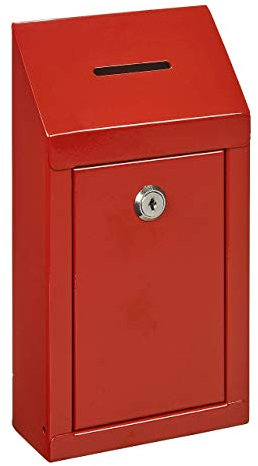 Spendenbox aus Metall zur Wandmontage oder für die Arbeitsplatte, mit Münzschlitz, Schloss mit 2 Schlüsseln rot