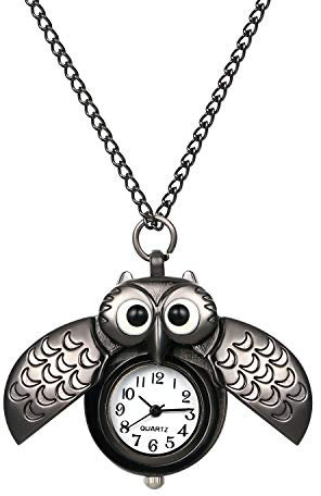 Montre Gousset Homme Montre de Poche Femme Mode Le Hibou Mouvement Quartz Longue Chaine de Chandail Montre Broche/Cadeau fête des pères