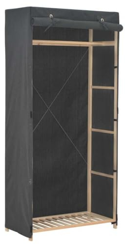vidaXL Fabric Wardrobe with Wooden Frame - Grey Wardrobe with Hanging Clothes Rail and Covered Wardrobe - Ideal for Living Room, Bedroom, Baby and Kids Room - Size: 79x40x170 cm
