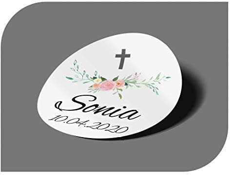 CrisPhy Pegatinas Personalizadas Comunion o Bautizo con Nombre y Fecha, Etiquetas Adhesivas para Invitacion Boda, Compromiso, Cumpleaños, Fiesta, Vintage, Sellos (Modelo 10)